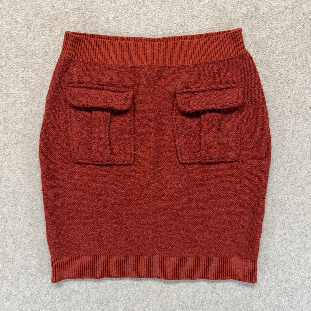 Moth Wool Blend Knit Mini Skirt Orange Textured Cargo Pocket Women's M